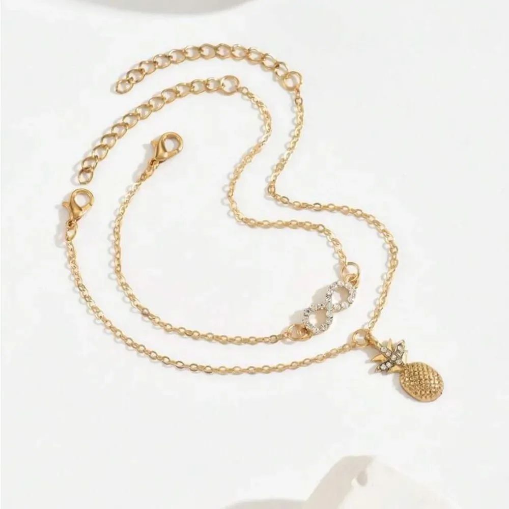 Gold Pineapple Charm Anklet R153 - Picture 2 of 2